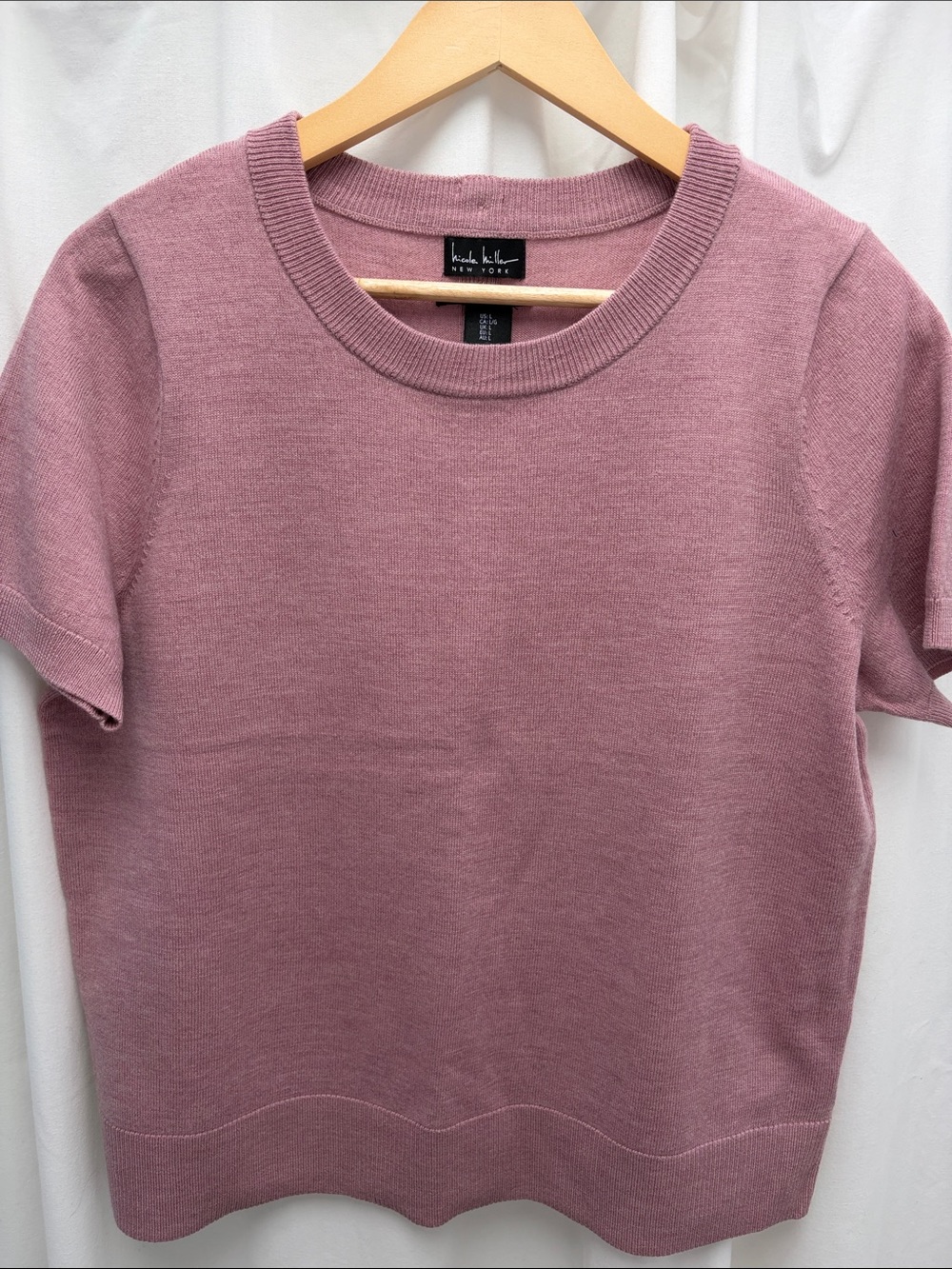 Nicole Miller New York Dusty Rose Short Sleeve Wool Sweater L - Picture 2 of 8